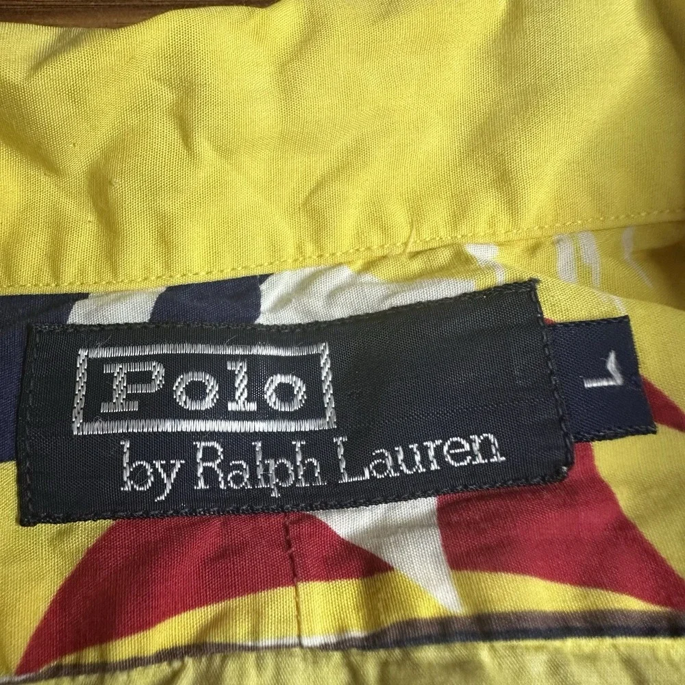 Vintage Polo Ralph Lauren Camp Shirt Large Yellow Sailing Sailboat Loop Collar